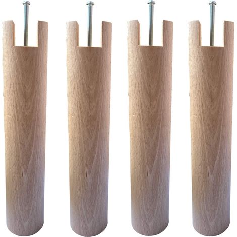 Pieds cylindriques en hêtre pour cadre à lattes – Hauteur 30 cm – Diamètre 6 cm – Lot de 4 – Fabrication française – Label PEFC – Someo