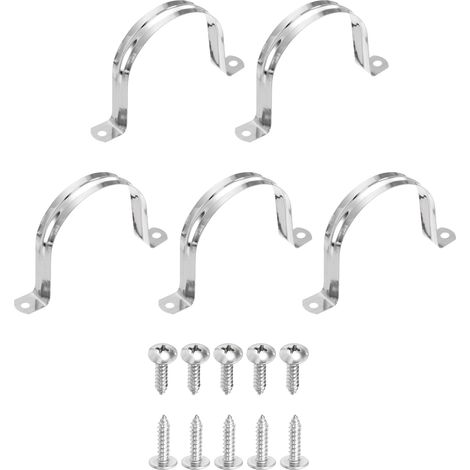 5Pcs 80mm(3-1/8") 304 Acier Inoxydable Rigide Collier De Serrage, Collier U A Deux Trous Support Lourd Pour Conduit Avec Vis Auto-Taraudeuses Pour Installation, Argent (1/5)