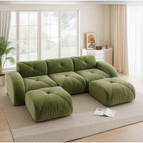 Modulsofa 3-Sitzer mit 2 Hockern Chenille Grün OKMYHOME (1/5)