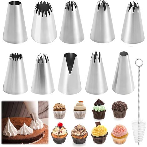 Lot de 10 grandes douilles à douille professionnelles réutilisables en acier inoxydable pour gâteaux, muffins, biscuits (1/5)
