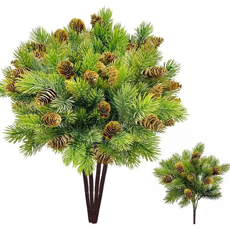 4 Bouquets de Branches de pin artificielles avec Pommes de pin abondantes, Branches d'aiguilles de pin de Noël, Fausses Branches de pin avec Pommes de pin pour la décoration de la Maison (1/5)