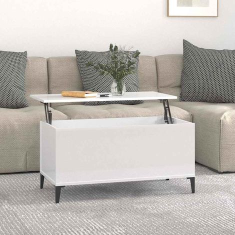 vidaXL Mesa de centro madera contrachapada blanco brillo 90x44,5x45 cm (1/5)