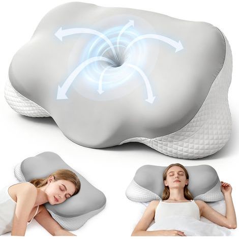 Oreiller Ergonomique Cervical, Oreiller mémoire Forme Respirant avec Housse Amovible, Oreillers adapté pour Les dormeurs sur Le côté, Le Dos et Le Ventre, 64x35x13/9cm (Gris) (1/5)