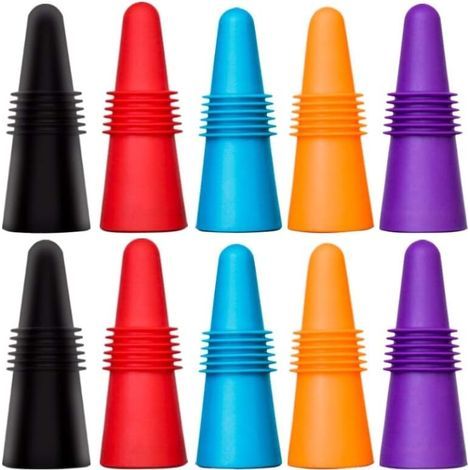 Lot de 10 bouchons à vin, bouchons de bouteille en silicone réutilisables avec (1/4)