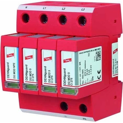 DEHN PARAFOUDRE TÉTRAPOLAIRE DÉBROCHABLE ET AUTOPROTÉGÉ TYPE 2 15KA 230V - 952180