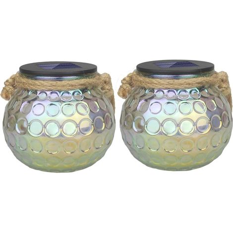 Lampe Solaire en Verre, 2 pièces LED Boule lumières Verre Solaire en Pot Mason IP65 étanche Lampe Solaire Lampe de Jardin Lampe Suspendue Pot lumière à l'extérieur décorative Transparente [Classe éner (1/2)