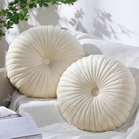-2 Pcs Coussins Ronds 35 cm Oreillers de Sol Ronds Coussins Ronds en Velours Décoratifs Oreillers de Chaise de Citrouille Petits Co (1/5)
