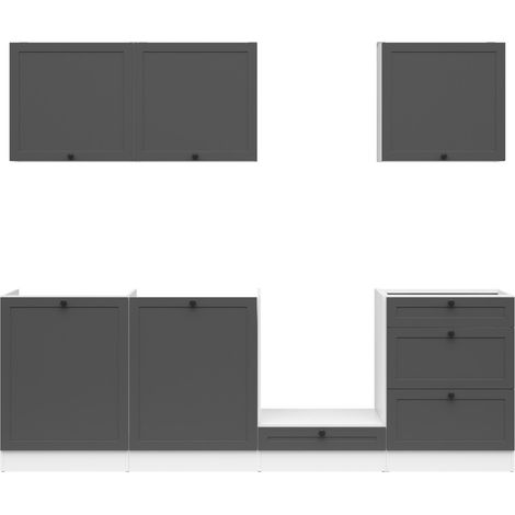 Cuisine complète 240 cm,Ensemble de meuble de cuisine coloris Blanc / Graphite, plan de travail non inclus (1/5)