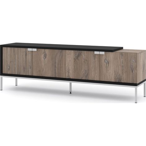 Mobile TV TOLEDO 190 cm 4D rovere Flagstaff / nero opaco + cornice argentata