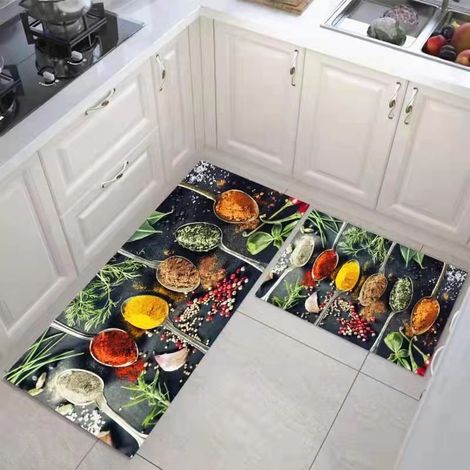 Tapis de cuisine et d'épices - Avec dos antidérapant - Pour porte d'entrée, couloir, chambre à coucher, cuisine - 40x 60 + 40 x 120cm (1/4)