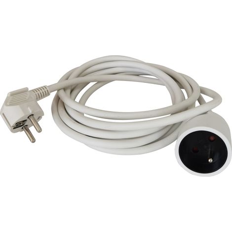 Rallonge électrique RS PRO 5m, 1 prise prises FR 2P+T, 230V 16A, IP20 ( Prix pour 1 )
