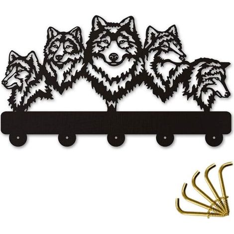 Crochet Mural décoratif Mural en Bois de la Faune des Loups de la Famille Wolf Crochets muraux Porte-Manteau Porte-clés Crochet Organisateur, Noir-Fei Yu