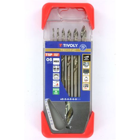 Tivoly • Caja de 6 brocas para metal TSP HSS corte rectificado afilado Tivoly Smart Point Ø 1 a 8mm (1/2)