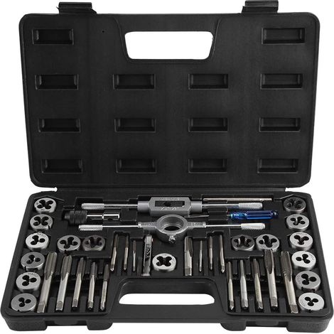 Set di maschi e filiere M3-M12 – 17 maschi + 17 filiere + chiavi + calibro – Assortimento