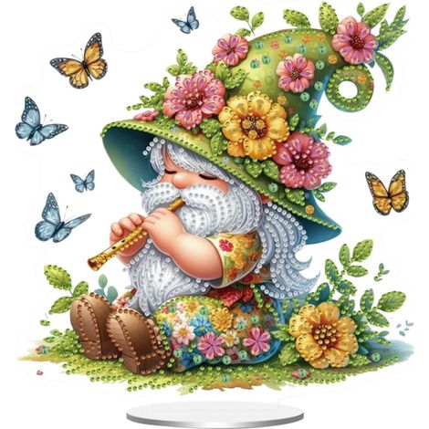 Décoration de table printanière avec peinture diamant, nain de jardin, kit de peinture diamant sur pied, ornements et cadeaux pour débutants, décoration pour la maison et le bureau, papillon (1/5)