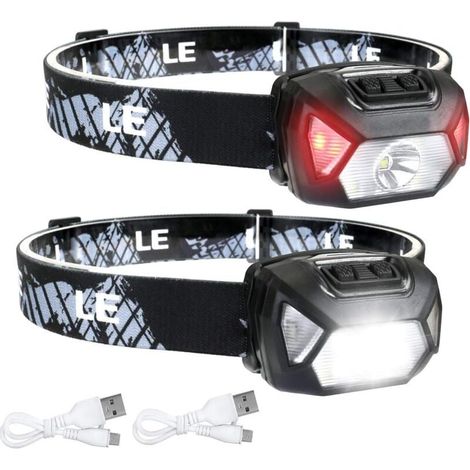 Lampe frontale LED rechargeable puissante USB D500 2 000 lux lumière blanche et 6 modes d'éclairage IPX6 Rouge (1/4)