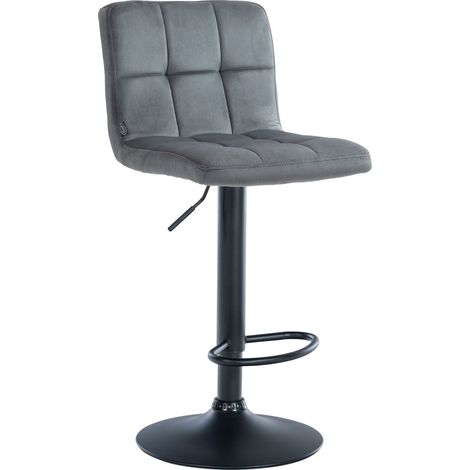 Tabouret de bar chaise haute x 1 avec coutures décoratives carrées assise en velours gris foncé pieds en métal noir 100005331