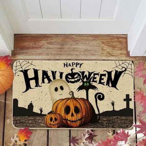 Zerbino con motivo zucca di Halloween, antiscivolo in poliestere per interni ed esterni, 6040 cm (1/4)