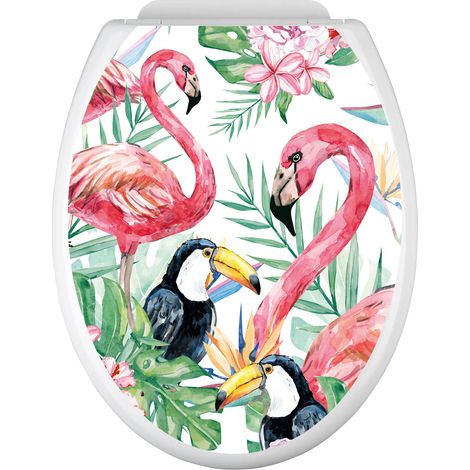 Stickers Abattant WC - Flamants roses - 35x43 cm - Adhésif BRILLANT (1/2)
