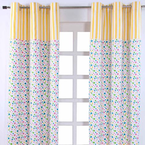 HOMESCAPES Multi Polka Dots Ready Made Eyelet Curtain Pair, 137 x 182 cm Drop