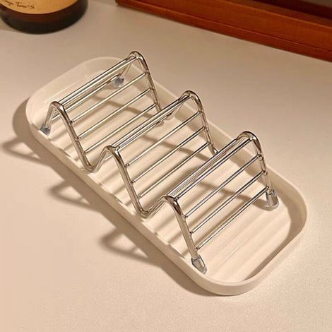 Porte-savon en acier inoxydable argenté, 146,54,5 cm, un plateau pour le rangement et l'égouttage du savon de salle de bain. (1/4)