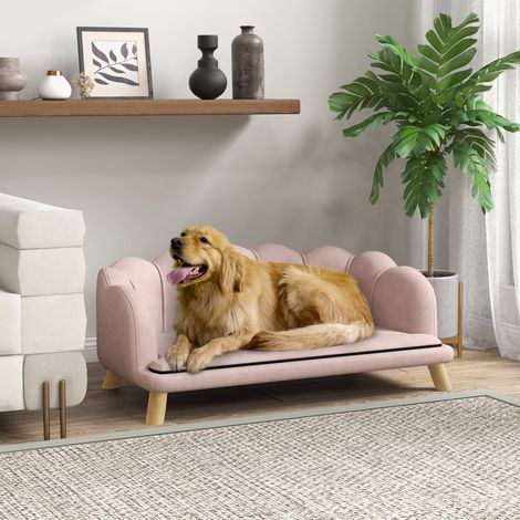 Canapé pour animaux de compagnie pour chiens moyens et grands jusqu'à 25 kg, en bois robuste, recouvert de tissu, rose (1/5)