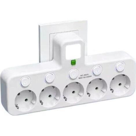 Multiprise Murale avec 5 Prises EU, Interrupteurs Individuels (5 Prises Blanc) (1/4)
