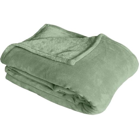 Plaid Polaire XL Uni "Coral Fleece" 180x220cm Vert Argile
