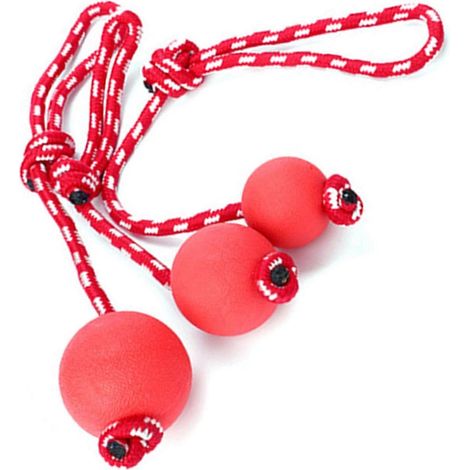 Balle interactive pour chien avec corde, résistante aux morsures et sans danger pour l'entraînement en extérieur (6,5 cm). (1/2)