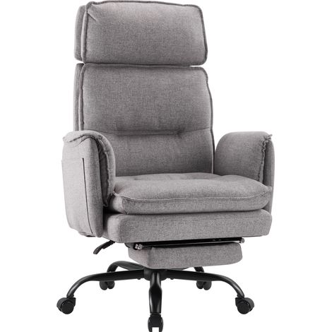 IWMH Chaise de bureau, fauteuil de bureau en Tissu avec appui-tête et repose-pieds, siege ergonomique avec accoudoirs, canapé réglable en hauteur avec roulettes - Gris