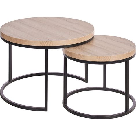 Table Basse Gigogne Aspect Bois finition French Oak Piètement Métal Noir - FRANK (1/5)