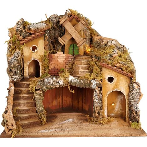 PRESEPE NAPOLETANO NATALIZIO CON MULINO ELETTRICO FATTO A MANO ARTIGIANALE