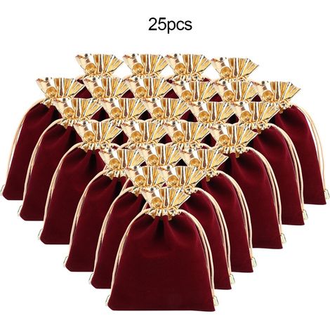 25 pochettes à bijoux porte-bonheur avec cordon coulissant, 25 pièces en velours rouge vin (12x16 cm) idéales pour ranger et organiser vos accessoires