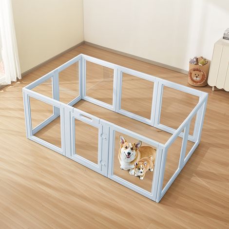 VEVOR Parc de Mise Bas pour Chien, 193 x 124,5 x 76,5 cm, Caisse de Mise Bas pour Chiots, avec Fenetres Transparentes et Serrure, Cadre en Bleu, Kit de Naissance Durable pour Chiens de Grande Taille