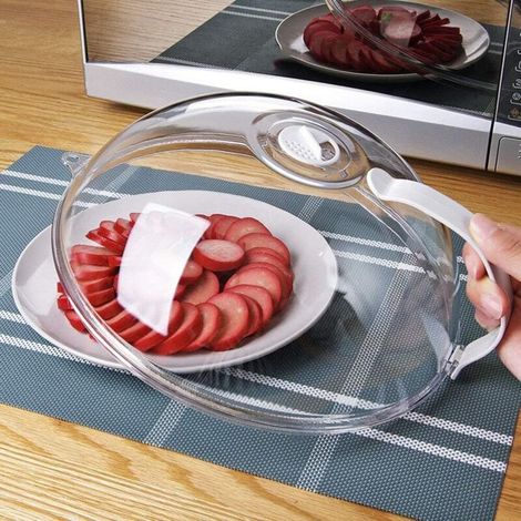 Couvercle micro-ondes transparent avec poignée - 26 cm - Anti-éclaboussures en polypropylène résistant à la chaleur pour bol et assiette (1/4)