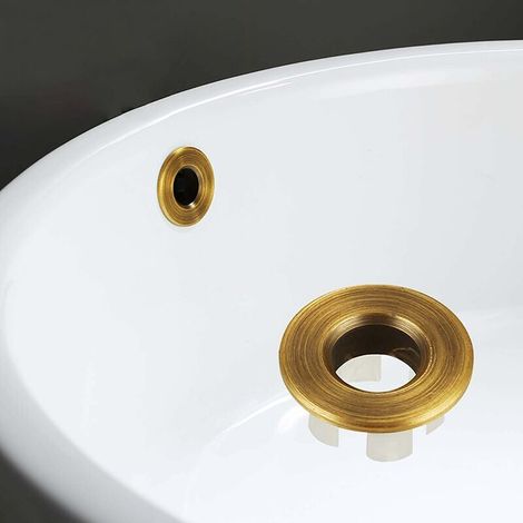 Raccordo per lavabo, coperchio di troppo pieno, inserto in ottone nei fori, tappi rotondi, bronzo (1/4)