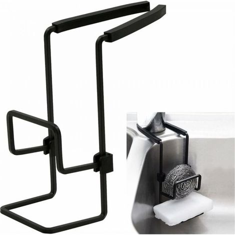 Black Kitchen Sponge Holder Hanging Organizer - Waterproof Metal Sink Rack No Drilling Required Sink Storage for Sponge Soap Brush Storage Drain Sponges Dishcloths (1/5)