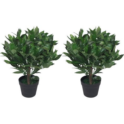 Pair of 50cm Dwarf Artificial Bay Trees Laurel Topiary Bushes (1/5)