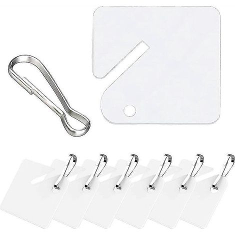 Lot de 100 étiquettes porte-clés blanches en plastique avec crochets métalliques, pour armoires à clés, boîtes et casiers. (1/3)