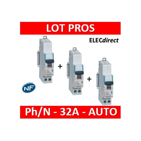 Legrand - Disjoncteur AUTO courbe D - DNX3 - 32A - Ph+N - 1M - 406812x3