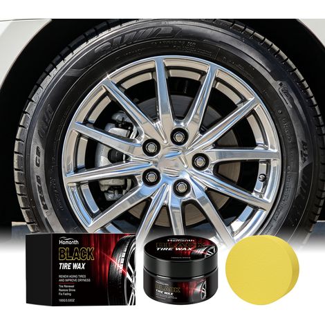 Black tire wax for car tires - cleaning, stain removal, coating restoration, shine enhancement, and conditioning - 100g + sponge1 -- BIEMMEDUE (1/5)