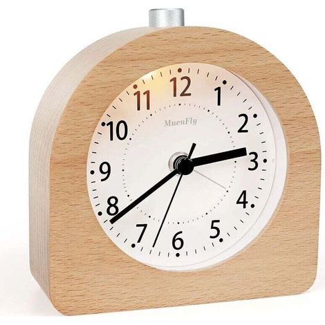 SABIR Réveil à piles Fonction Snooze Réveil de voyage en bois Réveil analogique lumineux Silencieux sans tic-tac Horloge à aiguille Rising Sound Alarm - Bois clair (1/5)