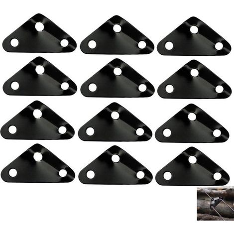12 piezas, Tensor de cuerda de aleación de aluminio, Negro, Tensor de cuerda, Tensor de tienda de campaña, Hebilla triangular antideslizante (1/5)