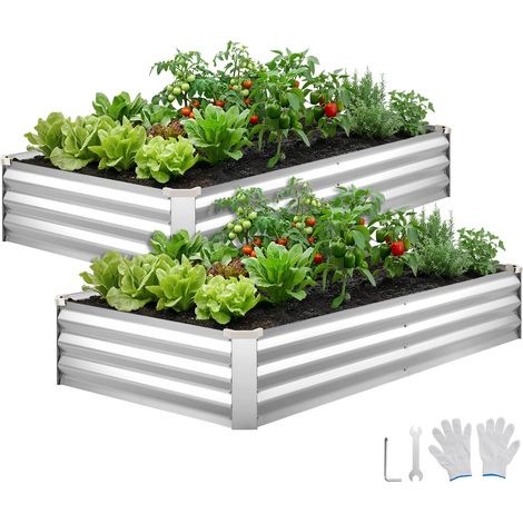 VEVOR Letto Rialzato in Metallo per Piante Fiori Orto Ortaggi 180x90x30 cm 2 pezzi, Letto Rialzato per Piante da Giardino Rettangolari per Coltivazione Ortaggi Fiori, Fondo Aperto, Alluminio Zincato (1/5)