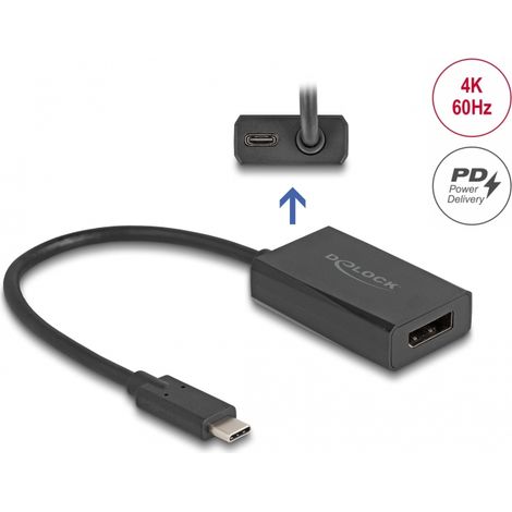 Delock Adaptador DisplayPort hembra a USB Type-Câ¢ macho (modo DP Alt) 4K con PD 85 W