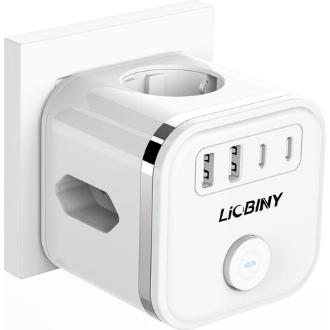 7 en 1 Multiprise sans Fil 3 Prises avec 4 Ports USB 3680W, Blanc (1/5)