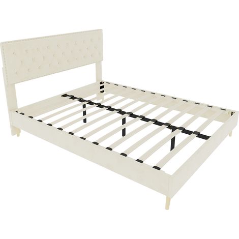 Cama tapizada beige 140 x 200 cm con colchón incluido (1/5)