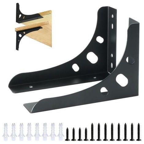 2 Pièces Équerre Étagere Murale Robustes de 15 CM, Support Étagere Murale Pratique, Equerre Etagere Murale à Angle Droit 90°, Equerre Etagere en Acier Inoxydable Application Large, Noir (1/5)