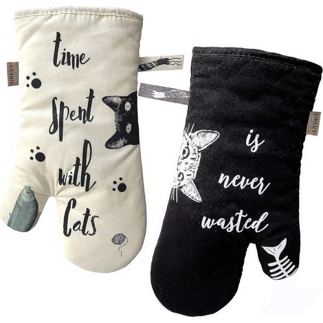mitaines De Four Mitaines De Four Rsistantes  La Chaleur Pour Cuisiner, Griller, Cuire Au Four, Ivoire Et Noir, Chat Et Chat Noir, Amoureux Des Ch (1/5)