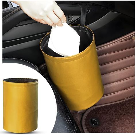 Poubelle de voiture pliable, poubelle suspendue en cuir étanche, organisateur de déchets portable et étanche pour appui-tête (beige) (1/5)